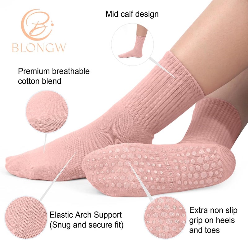 BLONGW Pilates Socks with Grips for Women, Non-Slip Yoga Athletic Socks for Barre Barefoot Workout Hospital - Image 3